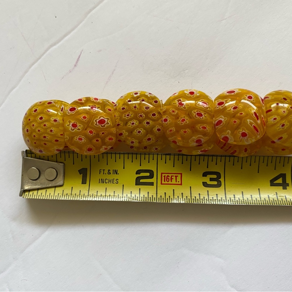 Enamel Yellow w/Tiny Flowers on Double Elastic Vintage 8" Bracelet - Picture 4 of 5